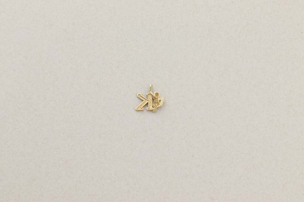 Pendant Only 14k Yellow Gold Letter K Initial Monogram Angel Pendant 1/2" x 5/8" - Picture 7 of 7